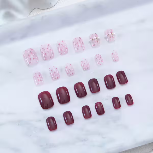 毛呢紅小香風亮面×穿戴式手指甲片×二十四入