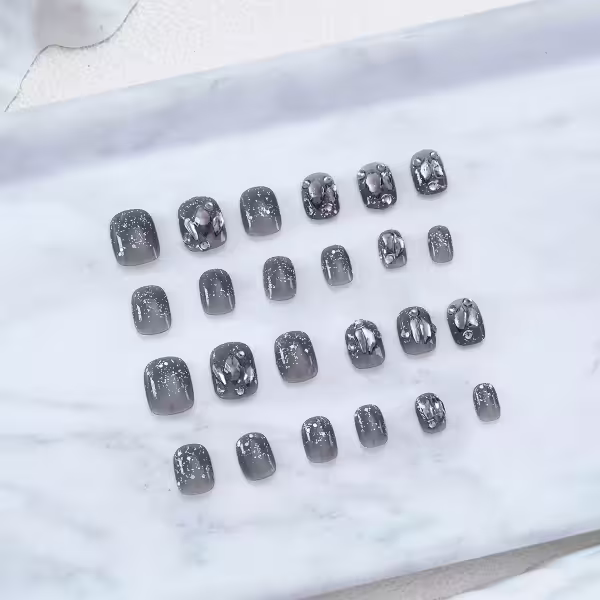 跩酷冰透黑鑽亮面×穿戴式手指甲片×二十四入