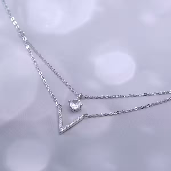925銀飾×疊加V字單鑽×鎖骨項鍊