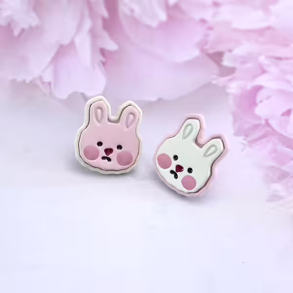 粉白綿花糖小兔×吊墜耳環