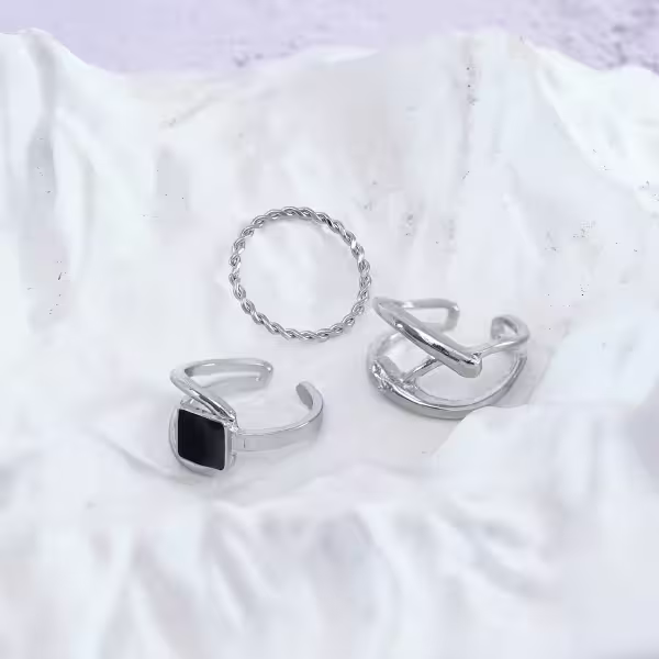 黑方框幾何線條×三套件戒指組