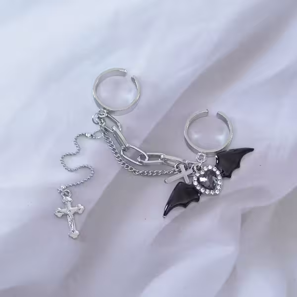甜酷惡魔十字架×二套件連接戒指組