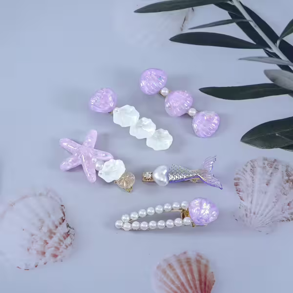 美人魚珍珠×五套件髮夾組×紫色