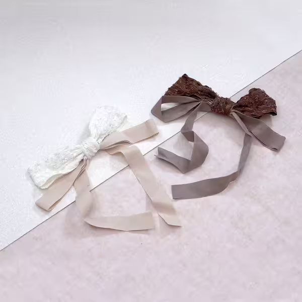 赫本風蕾絲蝴蝶結飄帶×蝴蝶髮夾×共二色