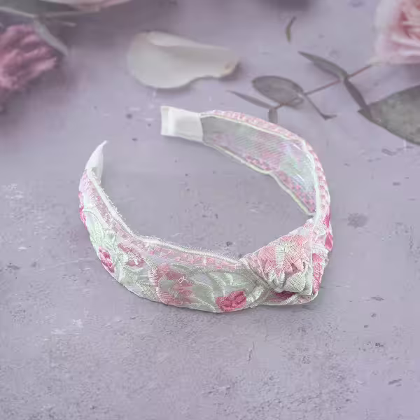 扭結綠意紅花刺繡×髮箍