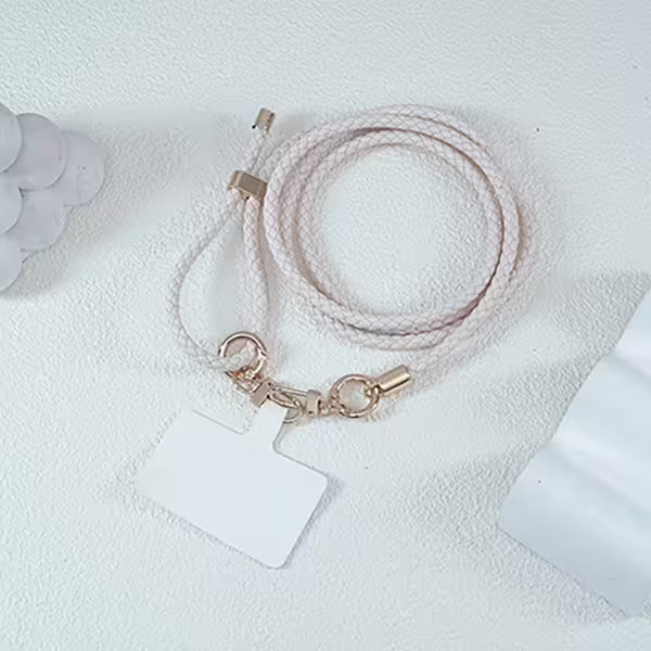 皮革編織×長度可調×手機斜背雙勾掛繩×米白