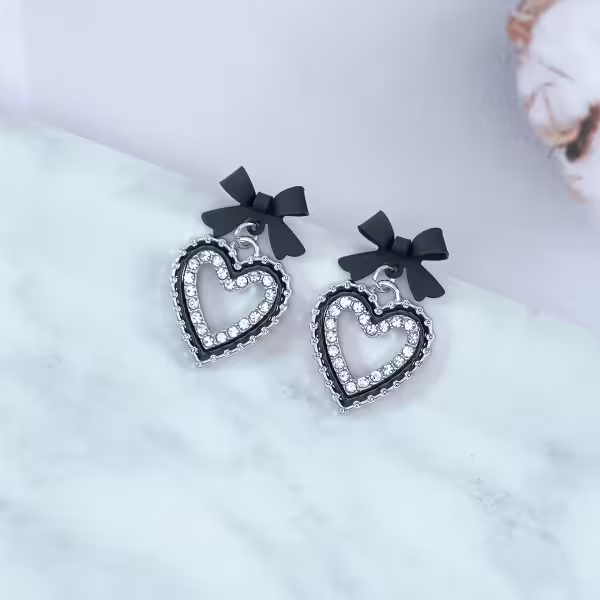 甜酷黑蝴蝶結愛心×吊墜耳環