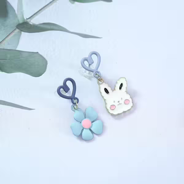 愛心棉花糖兔兔藍花×不對稱吊墜耳環