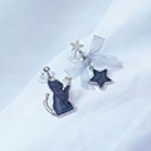 炫藍貓咪蝴蝶結星星×不對稱吊墜耳環