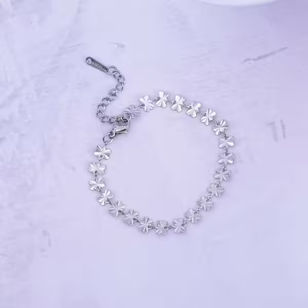 316鋼飾×四葉草壓花紋 ×手鍊×銀色