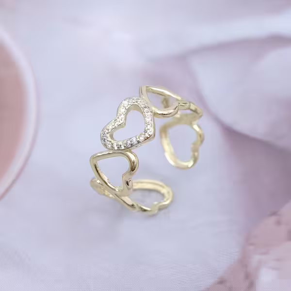愛心排列鏤空晶鑽×開口戒指