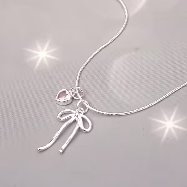 925銀飾&times;蛇骨蝴蝶結粉心&times;鎖骨項鍊