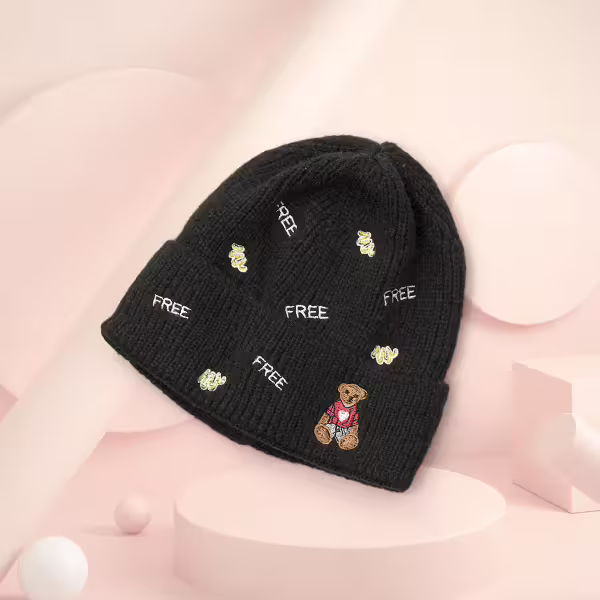 韓風刺鏽塗鴉&times;毛帽&times;黑色