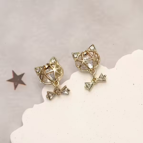 立體鏤空貓咪×吊墜耳環