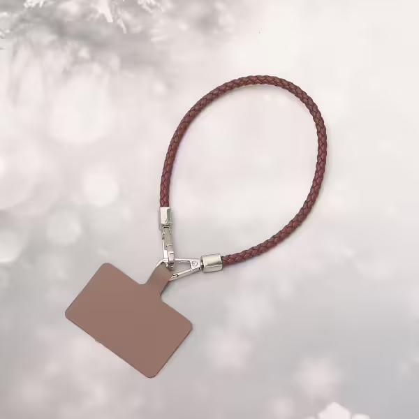 編織花紋皮革&times;手機腕帶掛繩&times;棕咖