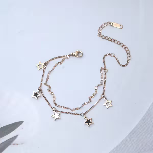 316鋼飾&times;星白星星&times;雙層腳鍊&times;玫瑰金