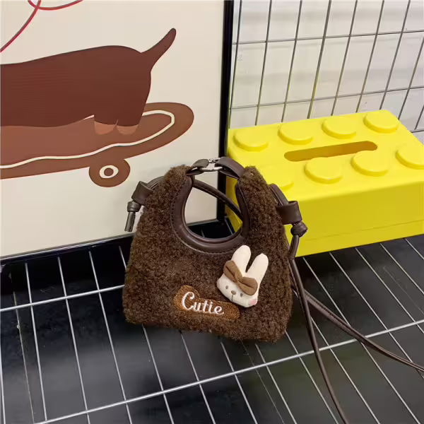 Cutie小兔羊羔捲毛&times;斜背包&times;棕咖