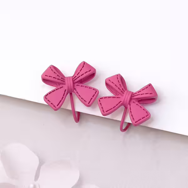 桃紅塗鴉蝴蝶結&times;蚊香盤U型耳夾