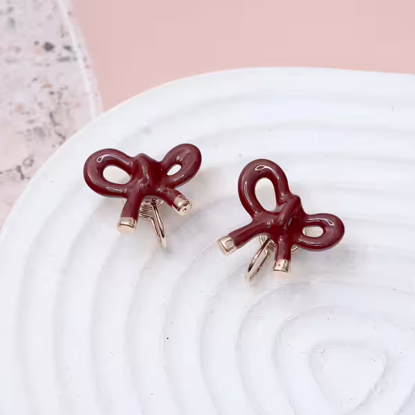 紅色蝴蝶綁結&times;蚊香盤U型耳夾