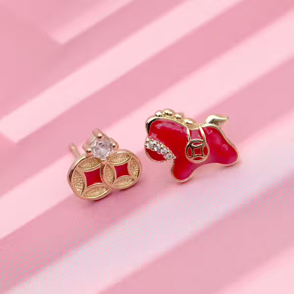 馬上發財&times;不對稱吊墜耳環