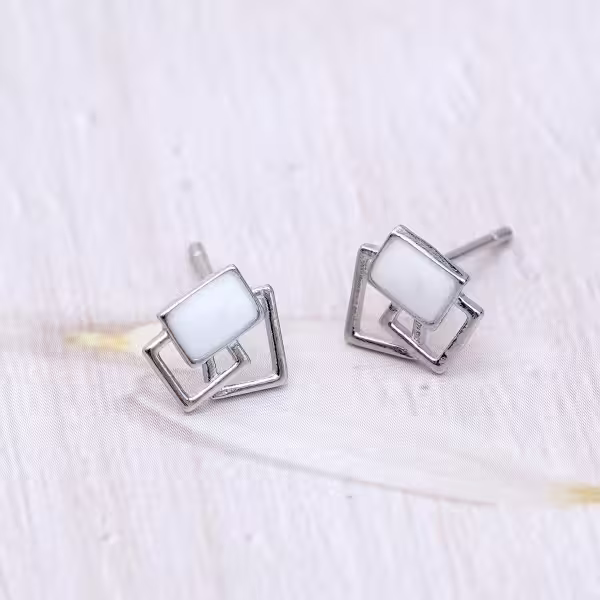 925銀針&times;白框交錯&times;耳環