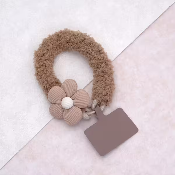 毛毛蟲小花朵&times;手機腕帶掛繩&times;棕咖