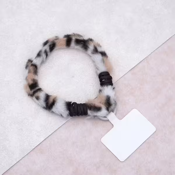 細款毛絨豹紋&times;手機腕帶掛繩&times;棕咖