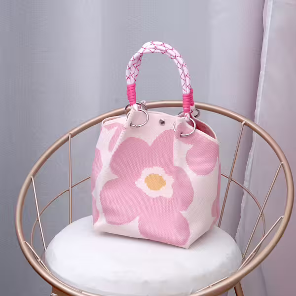 粉紅小花&times;針織手提袋