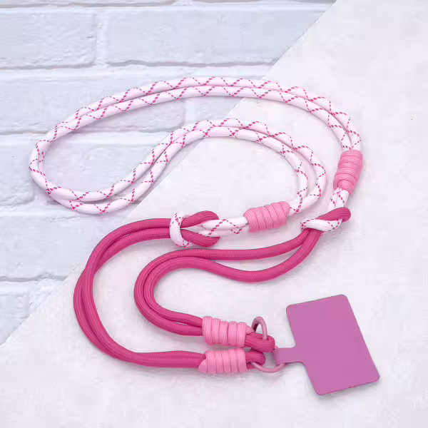 可延長運動風撞色&times;手機斜背&腕帶&times;兩用掛繩&times;桃粉紋理