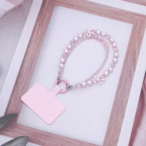 雙層華麗蝴蝶結派對&times;手機腕帶掛繩&times;粉紅