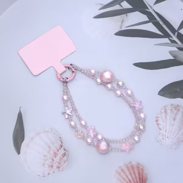 雙層魔幻海星明珠&times;手機腕帶掛繩&times;粉紅