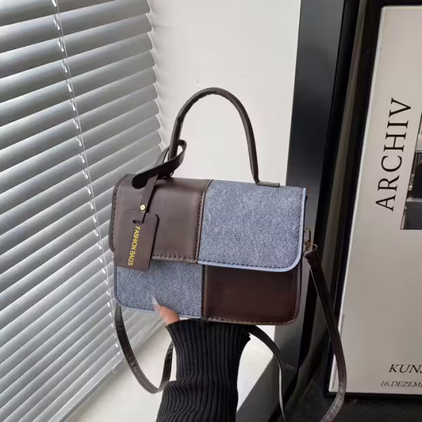 牛仔單寧皮革撞色&times;斜背包&times;深咖