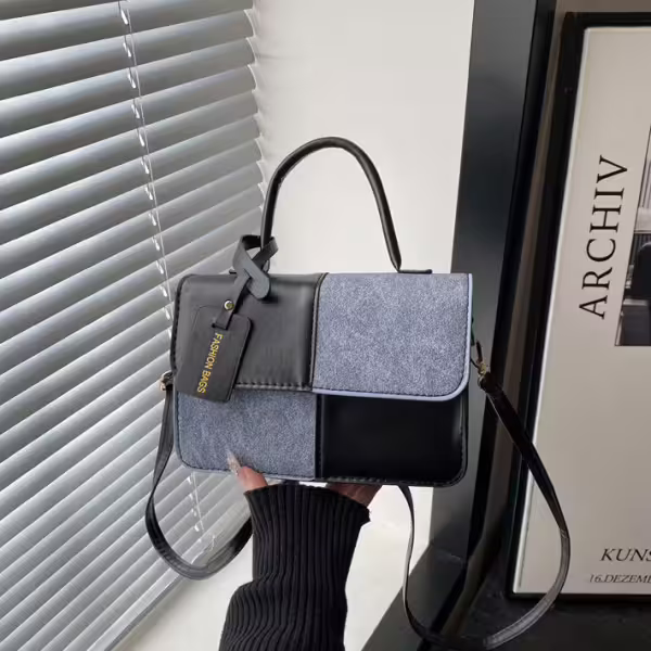 牛仔單寧皮革撞色&times;斜背包&times;黑色