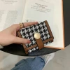 千鳥紋布面皮革×三折短皮夾×棕咖-第1張