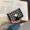 千鳥紋布面皮革×三折短皮夾×黑色-第3張