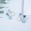 愛心棉花糖兔兔藍花×不對稱吊墜耳環-第4張