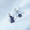 炫藍貓咪蝴蝶結星星×不對稱吊墜耳環-第1張