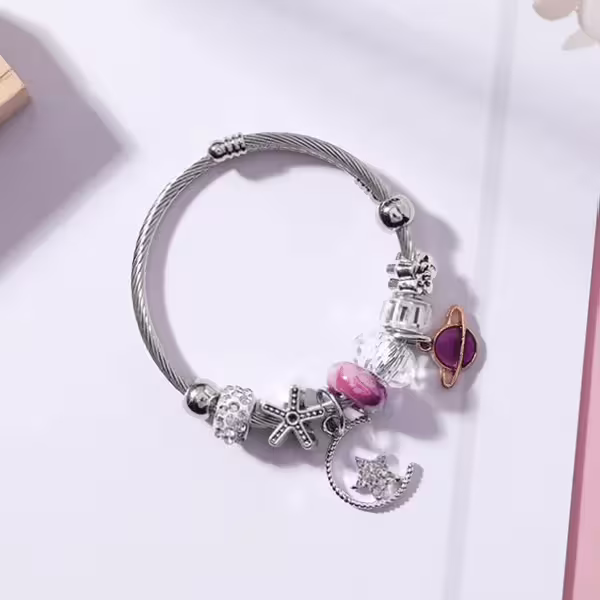 宇宙星月×固定式串珠手環×嫣紫-第2張