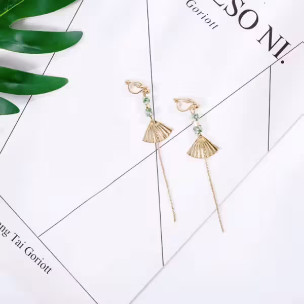 宮廷扇形長流蘇×軟墊三角耳夾-第5張