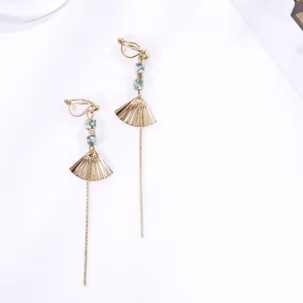 宮廷扇形長流蘇×軟墊三角耳夾-第6張