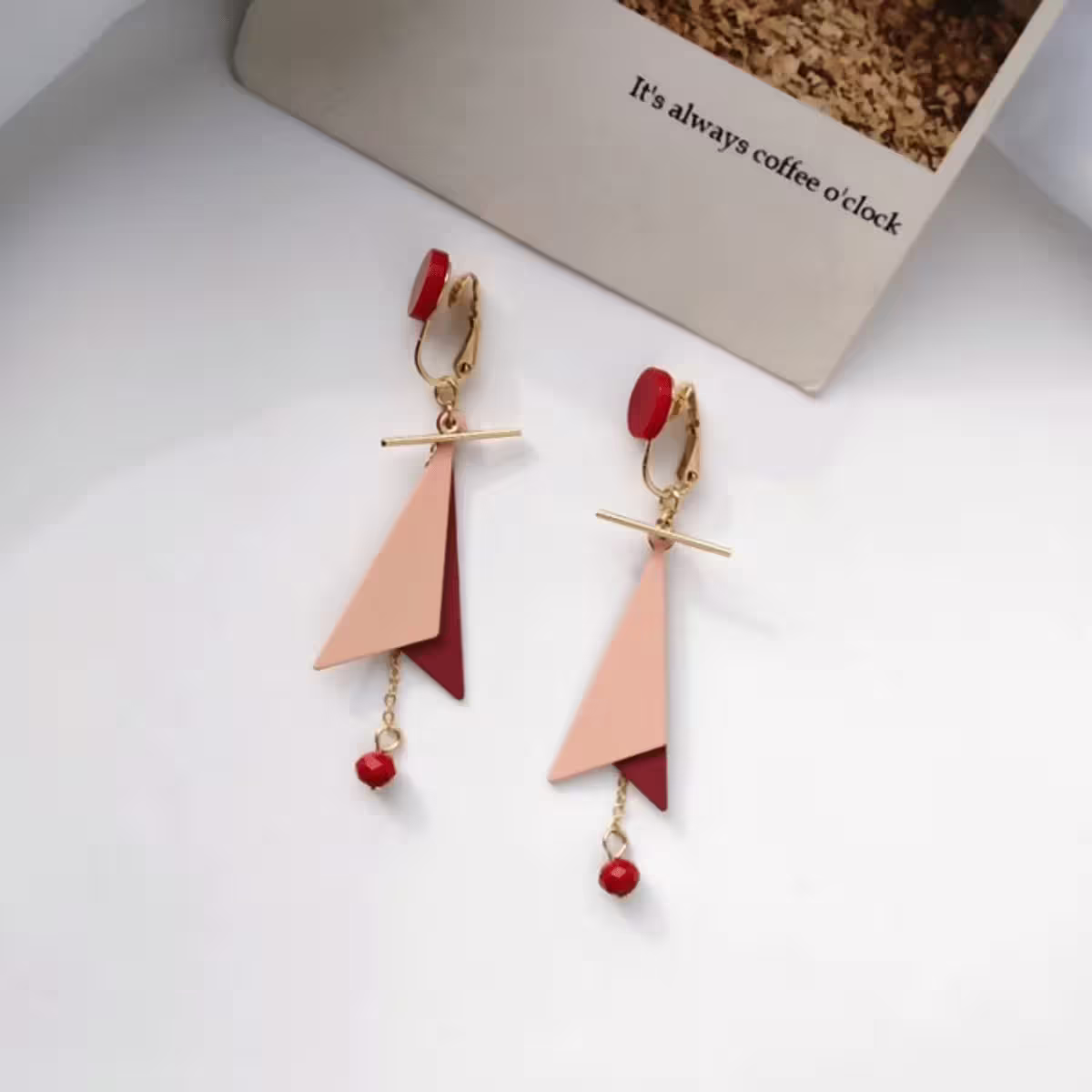 多層撞色三角幾何×三角耳夾×嫣紅-第2張