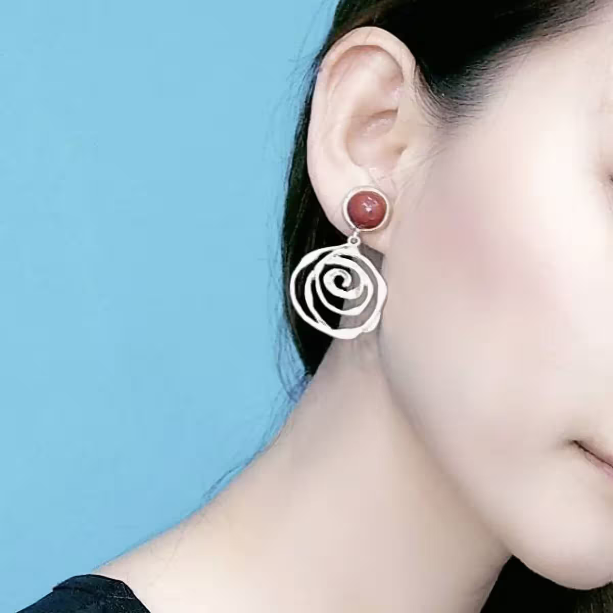 鏤空玫瑰圓珠×軟墊三角耳夾-第6張