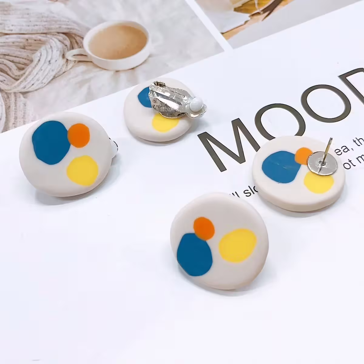 多彩斑點幾何圓×吊墜耳環-第2張