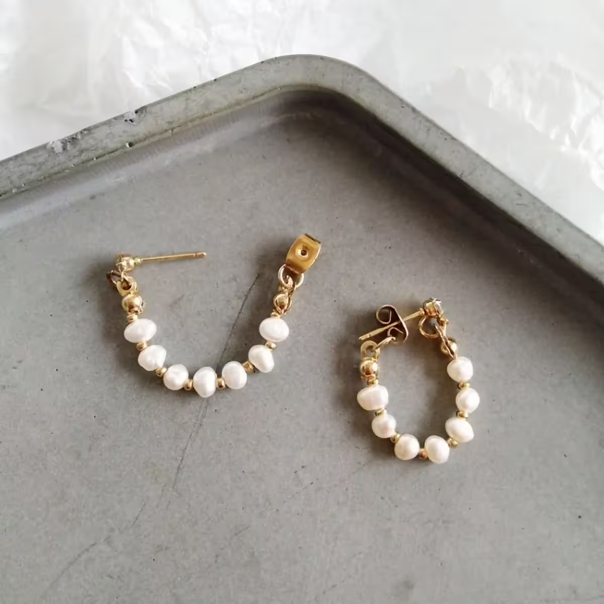 晶鑽淡水貝珠 ×後掛式吊墜耳環-第3張