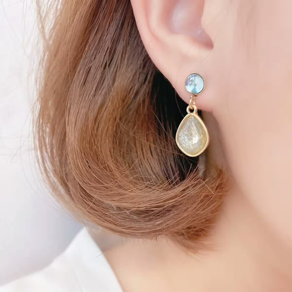 藍珠髮絲水滴晶×吊墜耳環-第2張