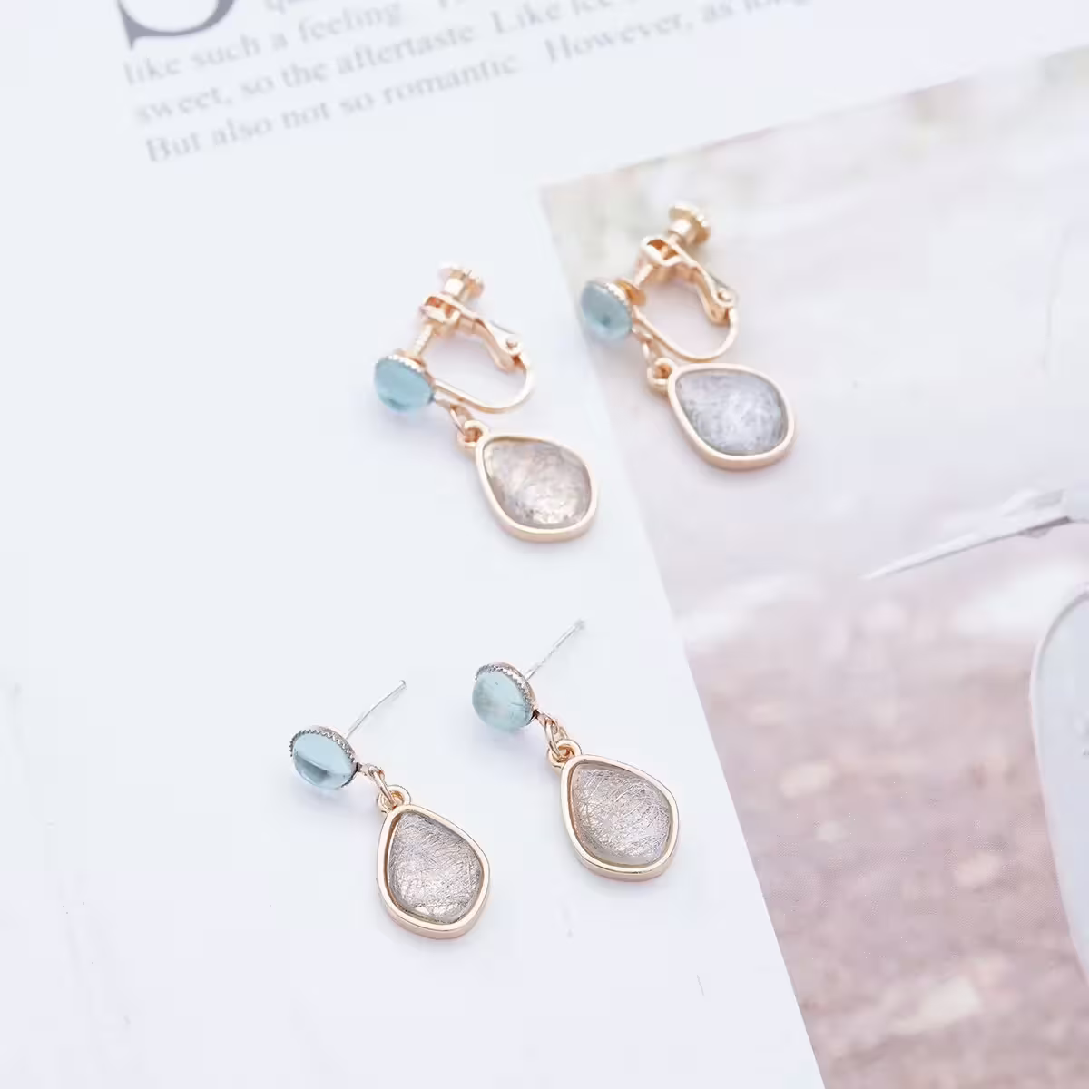 藍珠髮絲水滴晶×吊墜耳環-第4張