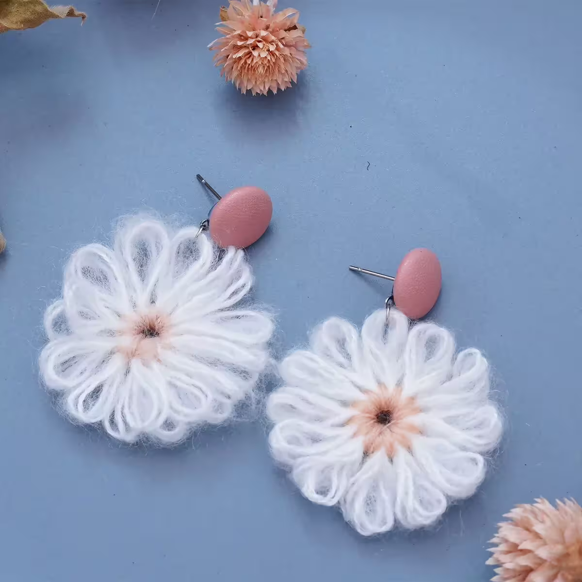 毛線編織小花×吊墜耳環×共二色-第4張