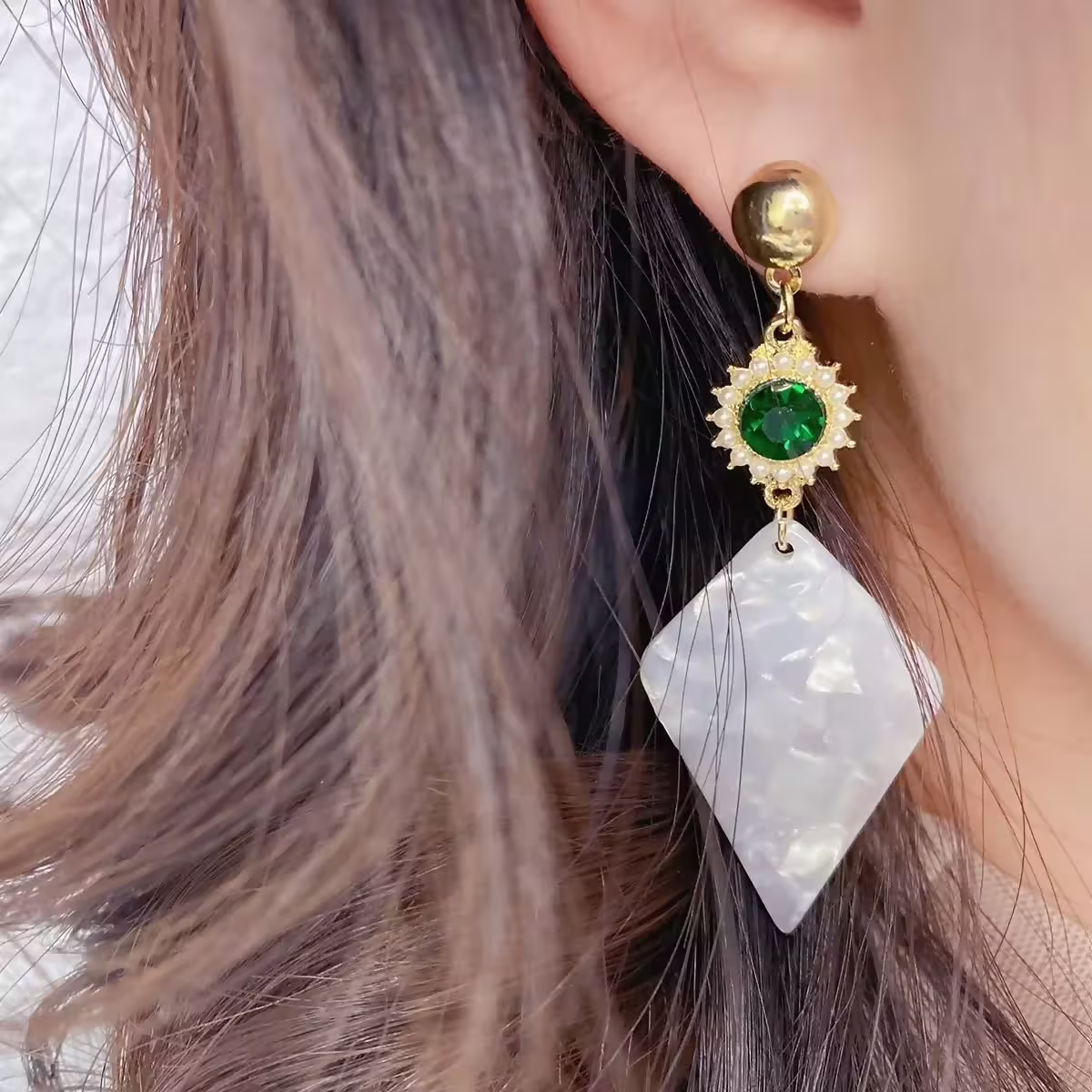 炫彩白貝箭菱幾何&times;吊墜耳環-第6張