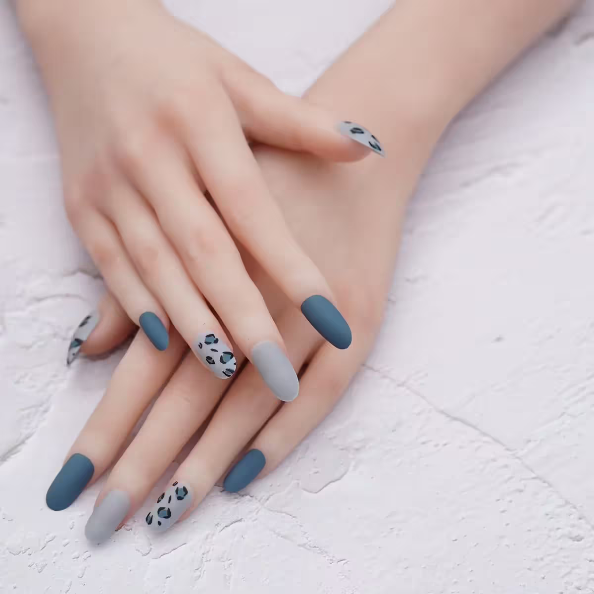 灰藍豹紋撞色霧面&times;穿戴式手指甲片&times;二十四入 -第5張