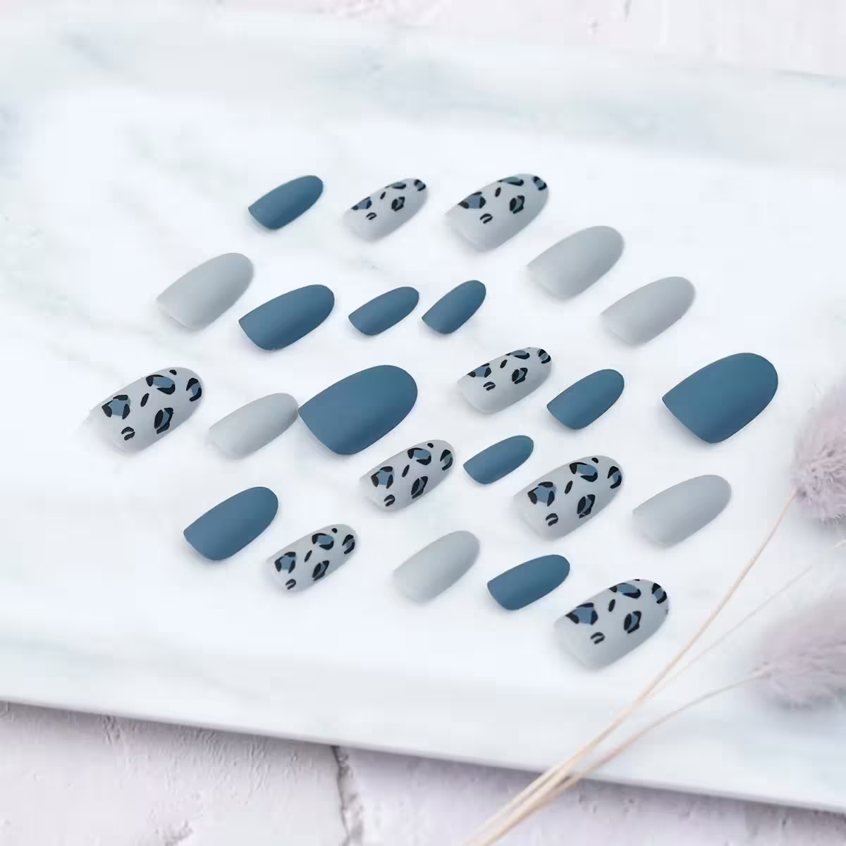 灰藍豹紋撞色霧面&times;穿戴式手指甲片&times;二十四入 -第4張